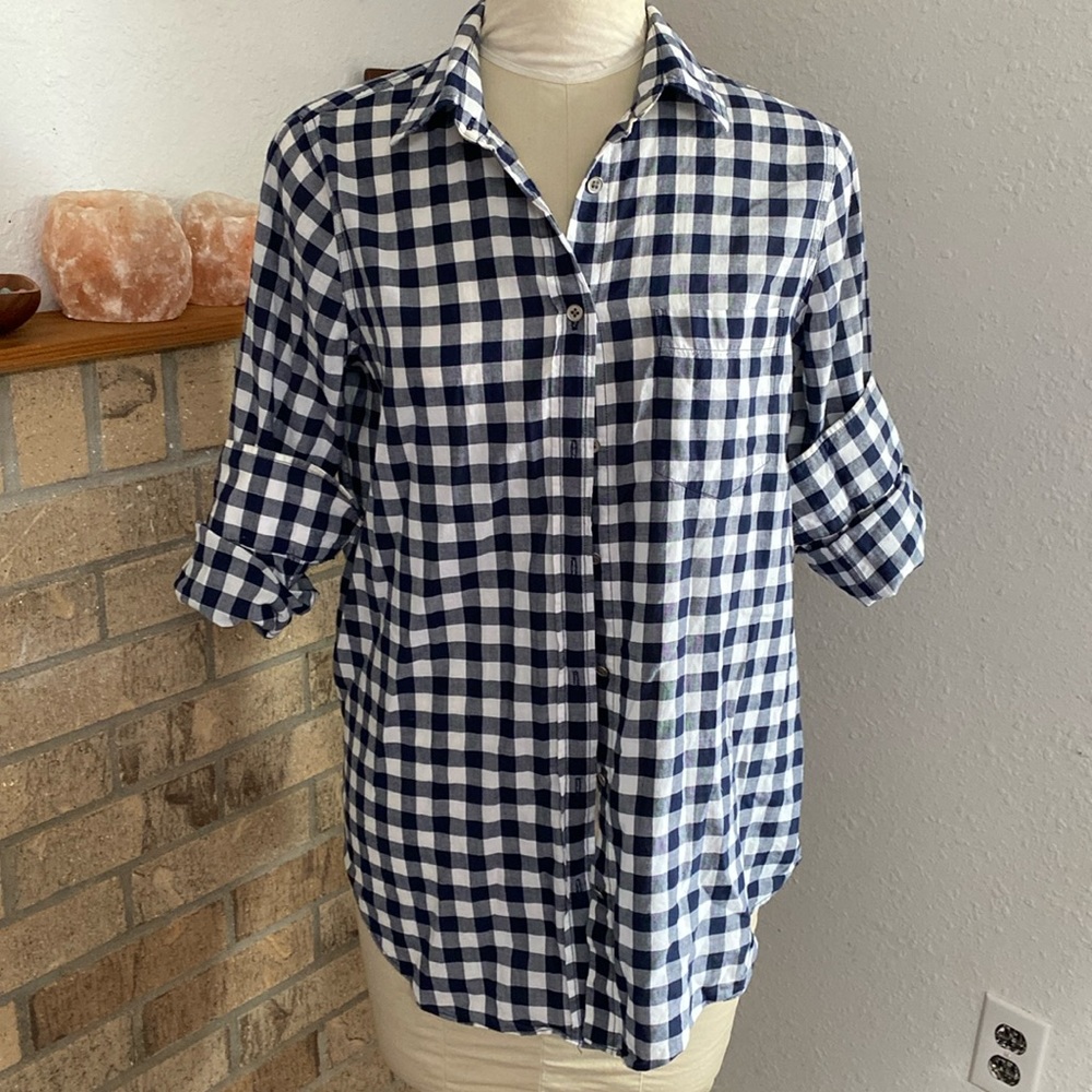 J.Crew Navy Gingham Button-Down Boy Fit Shirt